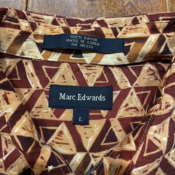 Marc Edwards Vintage Geometric Multicolored Button Front Rayon Shirt Men's Large - Picture 6 of 8